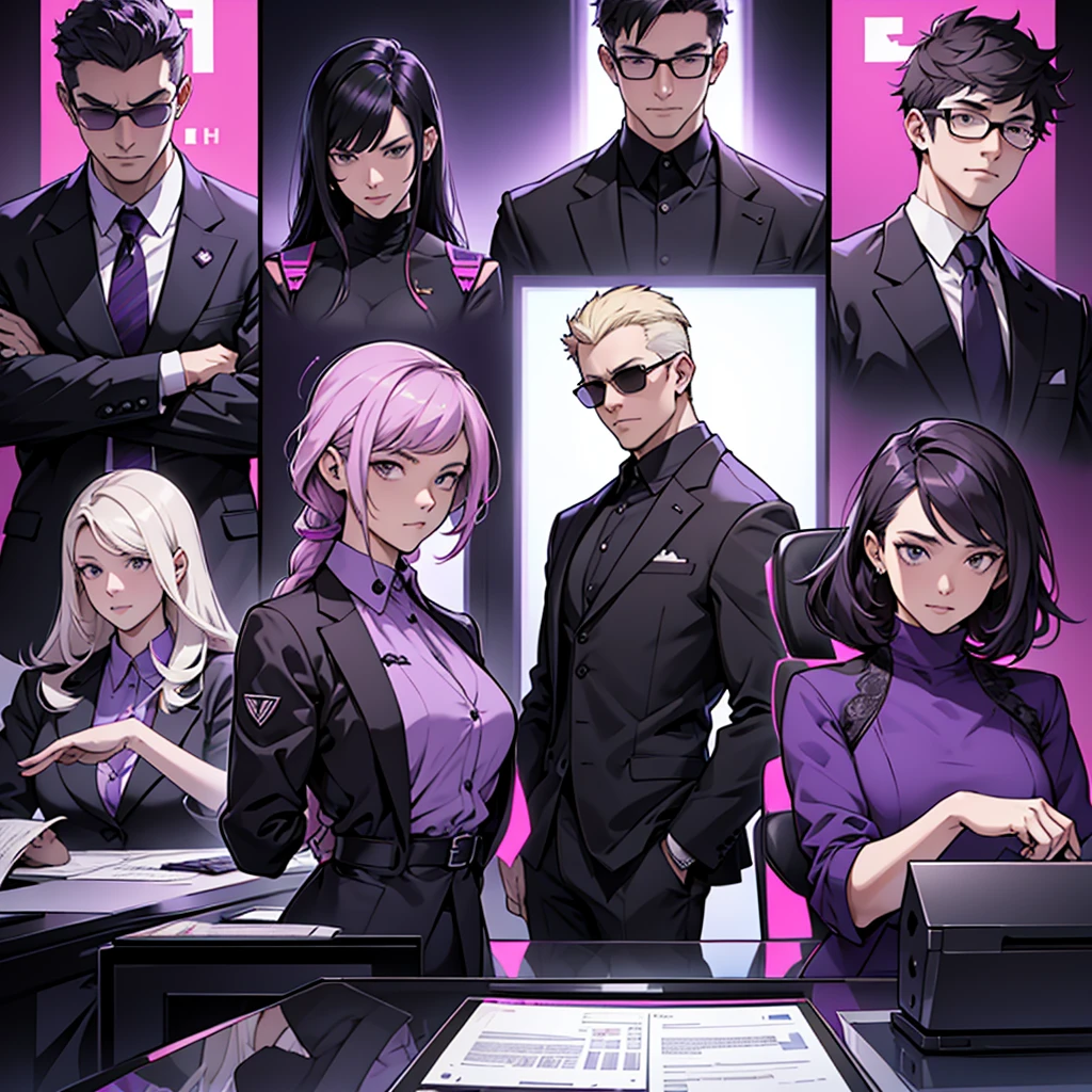 In one image divided into four sections, an architect male, a logician female, a commander female, and a debater male appear, each in distinctive poses against a unified backdrop with shades of purple.