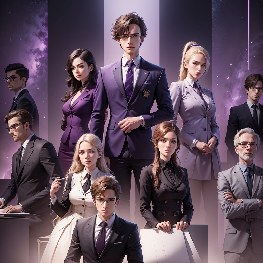 In one image divided into four sections, an architect male, a logician female, a commander female, and a debater male appear, each in distinctive poses against a unified backdrop with shades of purple.