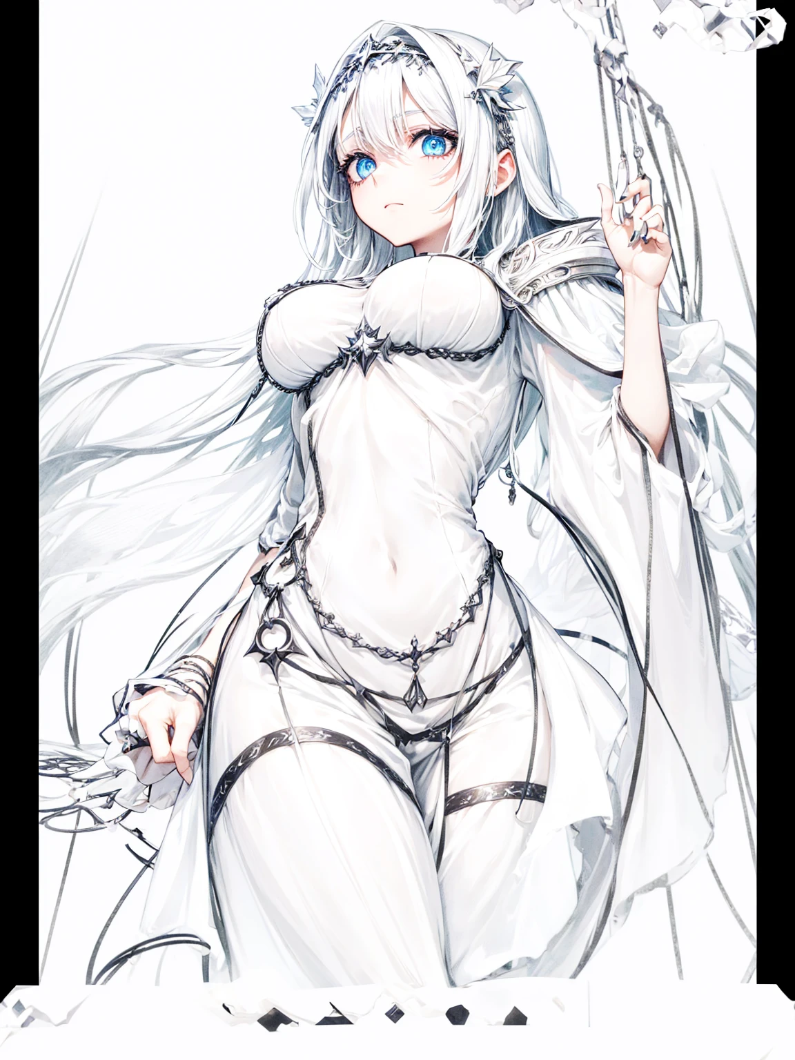 a young dark fantasy church priestess, with long black hair and white streaks, wearing an eyepatch on one eye, and her blueish green eyes, she cares a serious expression on her face and an angel like appearance, she wears elegant yet simple and modest black outfit, with some silver jewelry, she also wears a long see through veil on her head, with a faded sliver star shaped halo at the behind her head, she is holding her hands together symbolizing a prayer gesture.Long Hair, Black Hair, Blue eyes, mysterious, Hood, Halo, Anatomically Correct, Best Quality, Accurate, High Resolution, Looking at viewer, back view