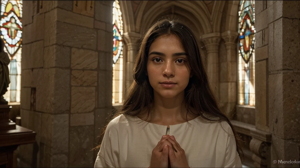 Imagine a touching and deeply emotional depiction of Jesus Christ, focused on conveying your kindness and compassion through your gaze and facial expression.

Scenario: The scene takes place in a serene and sacred environment, perhaps inside an ancient chapel with soft light that gently bathes the face of Jesus. The environment should inspire a sense of tranquility and spirituality.

Jesus&#39; posture: It is represented in the foreground, to emphasize your striking and spiritual presence. Your posture is serene and approachable, as if ready to comfort and guide those who behold him.

Facial expression: The face of Jesus emanates kindness and unconditional love. Your eyes are deep and welcoming, capturing the soul of the beholder with a peace that transcends words. Your mouth is gently curved in a faint smile, radiating compassion and acceptance.

Technical details: The work must be executed with careful technique to capture the texture of the skin, the sparkle in Jesus&#39; eyes and the softness of his facial features. The colors used must be soft and harmonious, complementing the serenity of the moment.

impacto emocional: The goal is to create an image that not only inspires awe and contemplation, but also deeply touch the hearts of viewers with the loving and welcoming presence of Jesus Christ. It should convey a sense of peace and hope, inviting reflection on the meaning of divine love in our lives.