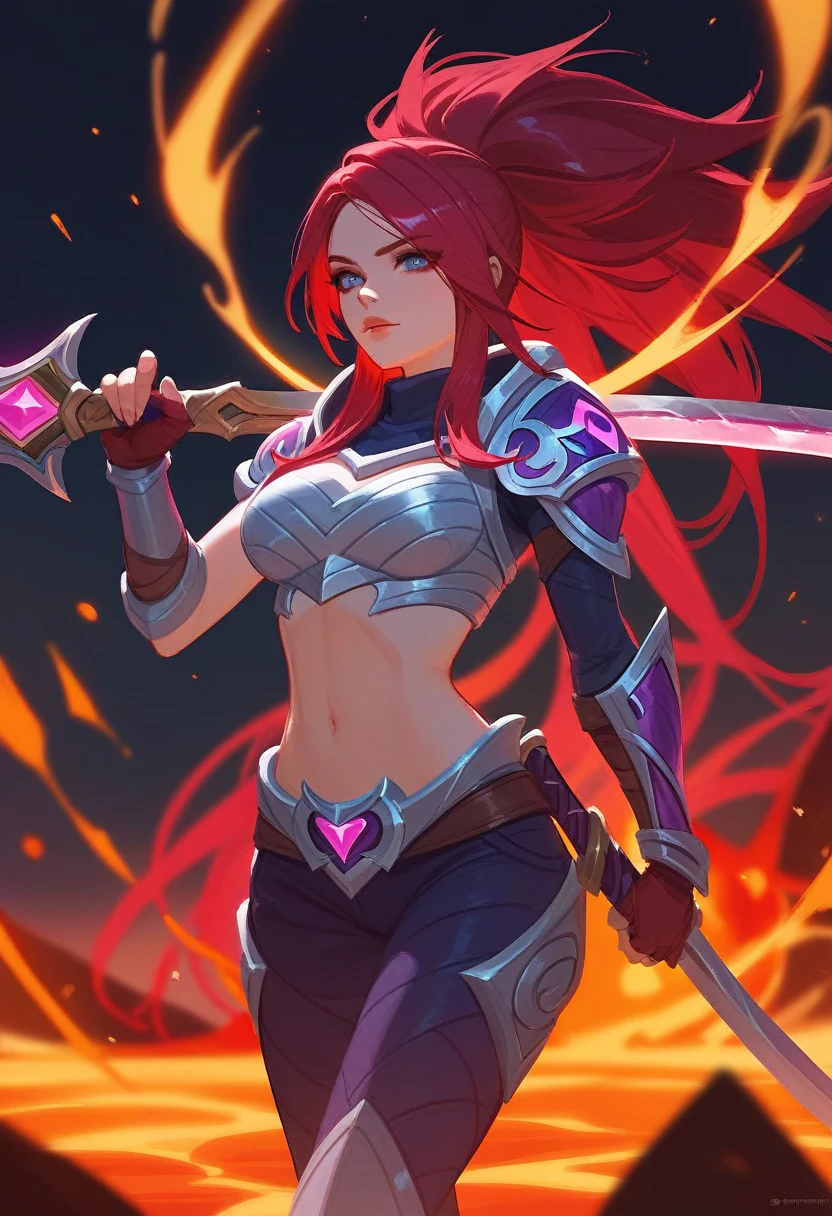 (Fraction_9,Fraction_8_Direction_7_up),1 a woman,(((bust))),Close-up of a woman holding a sword and fire,Lava armor, Arcane spells, Katarina, League of Legends ,Akali, League of Legends角色 art, League of Legends角色, LeBron, 来自 League of Legends 的 萨米拉, League of Legends的风格, League of Legends风格艺术,Crimson Moon,