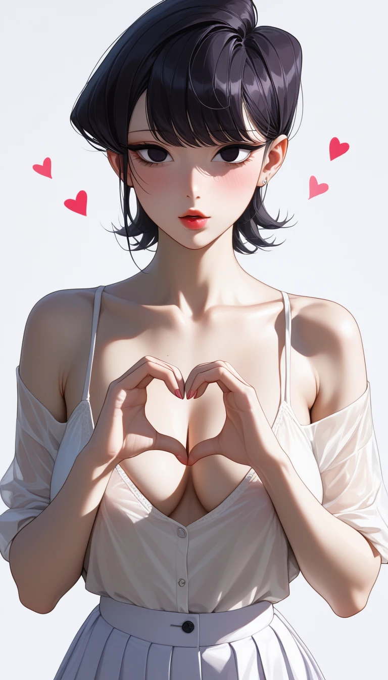 score_9,score_8_up,score_7_up, BREAK 1girl, komi shuuko, short hair, black hair, blank eyes, heart hands