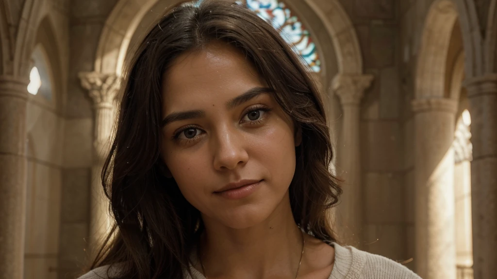Imagine a touching and deeply emotional depiction of Jesus Christ, focused on conveying your kindness and compassion through your gaze and facial expression.

Scenario: The scene takes place in a serene and sacred environment, perhaps inside an ancient chapel with soft light that gently bathes the face of Jesus. The environment should inspire a sense of tranquility and spirituality.

Jesus&#39; posture: It is represented in the foreground, to emphasize your striking and spiritual presence. Your posture is serene and approachable, as if ready to comfort and guide those who behold him.

Facial expression: The face of Jesus emanates kindness and unconditional love. Your eyes are deep and welcoming, capturing the soul of the beholder with a peace that transcends words. Your mouth is gently curved in a faint smile, radiating compassion and acceptance.

Technical details: The work must be executed with careful technique to capture the texture of the skin, the sparkle in Jesus&#39; eyes and the softness of his facial features. The colors used must be soft and harmonious, complementing the serenity of the moment.

impacto emocional: The goal is to create an image that not only inspires awe and contemplation, but also deeply touch the hearts of viewers with the loving and welcoming presence of Jesus Christ. It should convey a sense of peace and hope, inviting reflection on the meaning of divine love in our lives.