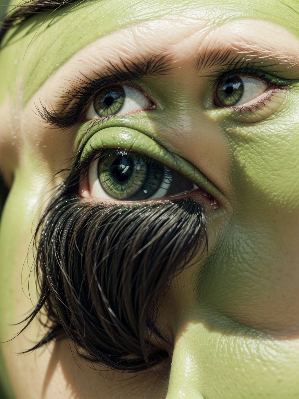 transform this image hulk style, with hulk features, green skin color, green eyes, realistic full hd detailed hulk style