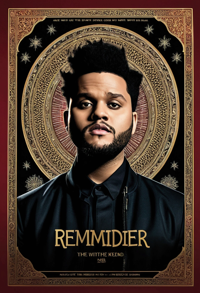 Make a poster of the weeknd with a background complete with lyrics from their song reminder and a photo of the weeknd animated that says