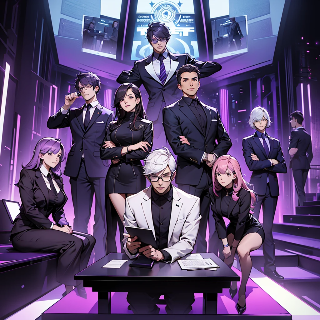 In one image divided into four sections, an architect male, a logician female, a commander female, and a debater male appear, each in distinctive poses against a unified backdrop with shades of purple.