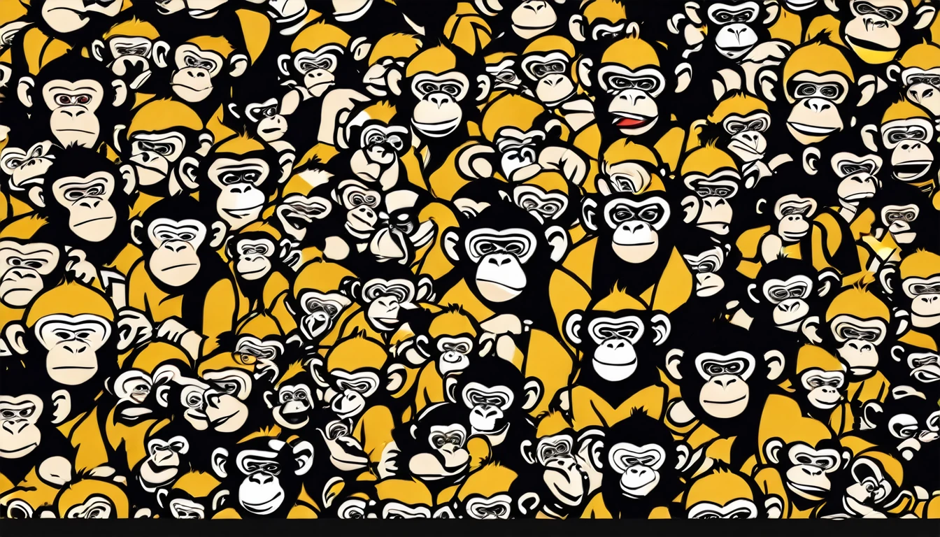 Create an illustration depicting a large group of monkeys using social media to engage in cyberbullying. The scene should show the monkeys with smartphones, tablets, and laptops, furiously typing and posting negative comments. Some monkeys should have angry and malicious expressions, while others laugh or look gleeful. The background should include a chaotic mix of digital screens displaying harmful messages and symbols of social media platforms. The overall atmosphere should convey the destructive and overwhelming nature of online harassment