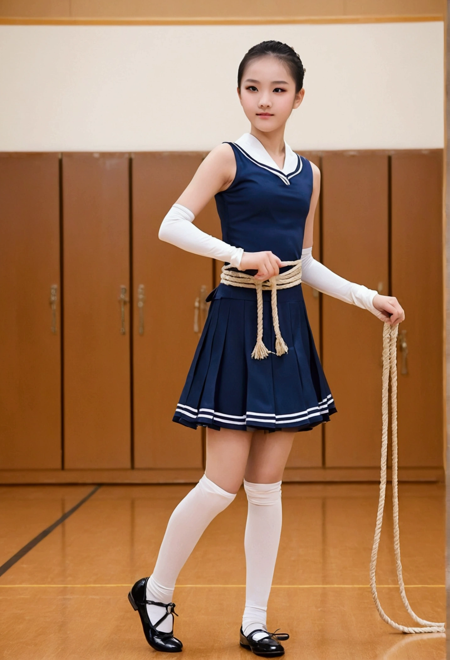(((Pixel Perfect,Perfect in every detail))), Girl slaps guy，A girl around 15 years old,smile,,NSWF,lovely,Mari Ohara，Leather whip，whip，Swinging a long, thick rope
