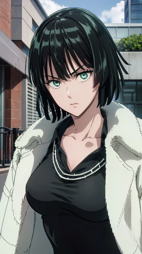 (((pixel-perfect, detail-perfect))), solo, 1girl, fubuki, fur coat, collared dress, collarbone, necklace, looking at viewer, closed mouth