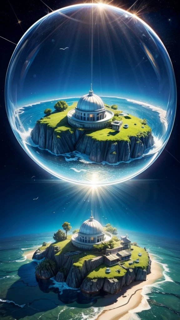 Mysterious Island Floating in Space、Encased in a dome