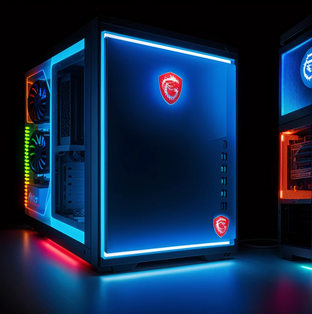 Generate a gamer PC with msi components and with blue lights