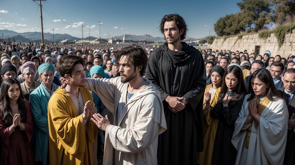 center image:



Paulo in two moments:stalker: Severe expression, Dark clothes, frown, holding stones/swords (simbolizando persecution).

apostle: serene face, white robes/clear, hands in prayer position, divine light around (symbolizing faith). Close up em Paulo: 

tears in the eyes (optional), representando arrependimento e conversion. stylised illustration: conveying timelessness of the story. Additional Elements: lightrays (Divine Revelation). scenes: Paul stoning Stephen (persecution).

Paul falling from his horse on the road to Damascus (conversion).

Paul preaching to crowds (apostleship).  Color Combinations:



swirly vibrant colors: yellow, orange and blue to capture attention and convey Paul&#39;s epic journey. objective:



Attractive and impactful thumbnail that captures the public&#39;s attention and awakens curiosity about Paul&#39;s story.