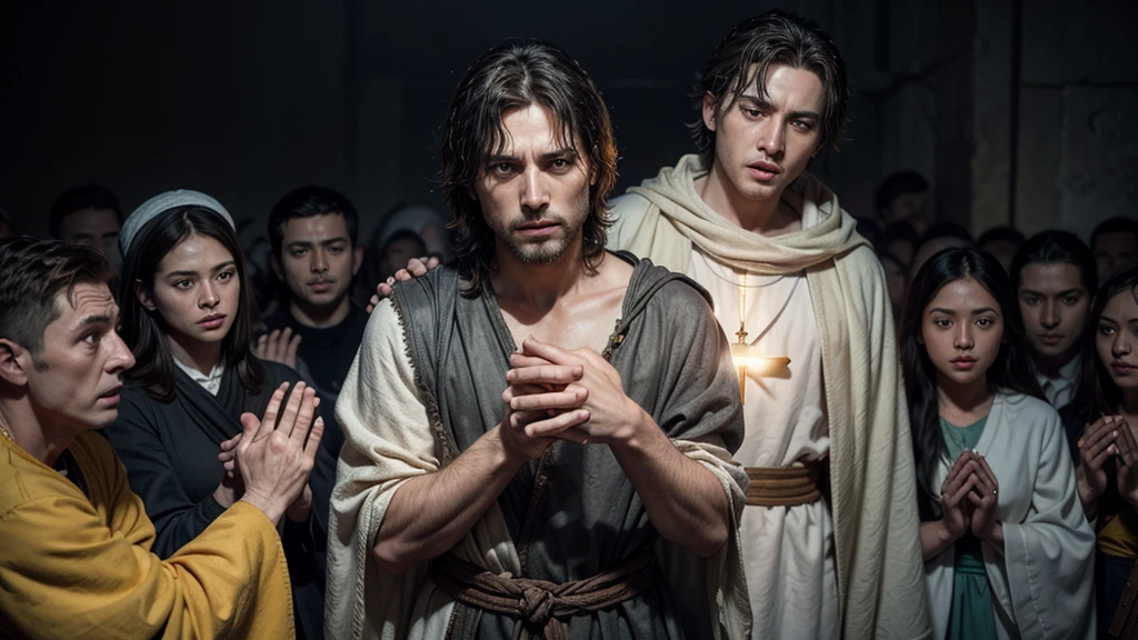 center image:



Paulo in two moments:stalker: Severe expression, Dark clothes, frown, holding stones/swords (simbolizando persecution).

apostle: serene face, white robes/clear, hands in prayer position, divine light around (symbolizing faith). Close up em Paulo: 

tears in the eyes (optional), representando arrependimento e conversion. stylised illustration: conveying timelessness of the story. Additional Elements: lightrays (Divine Revelation). scenes: Paul stoning Stephen (persecution).

Paul falling from his horse on the road to Damascus (conversion).

Paul preaching to crowds (apostleship).  Color Combinations:



swirly vibrant colors: yellow, orange and blue to capture attention and convey Paul&#39;s epic journey. objective:



Attractive and impactful thumbnail that captures the public&#39;s attention and awakens curiosity about Paul&#39;s story.