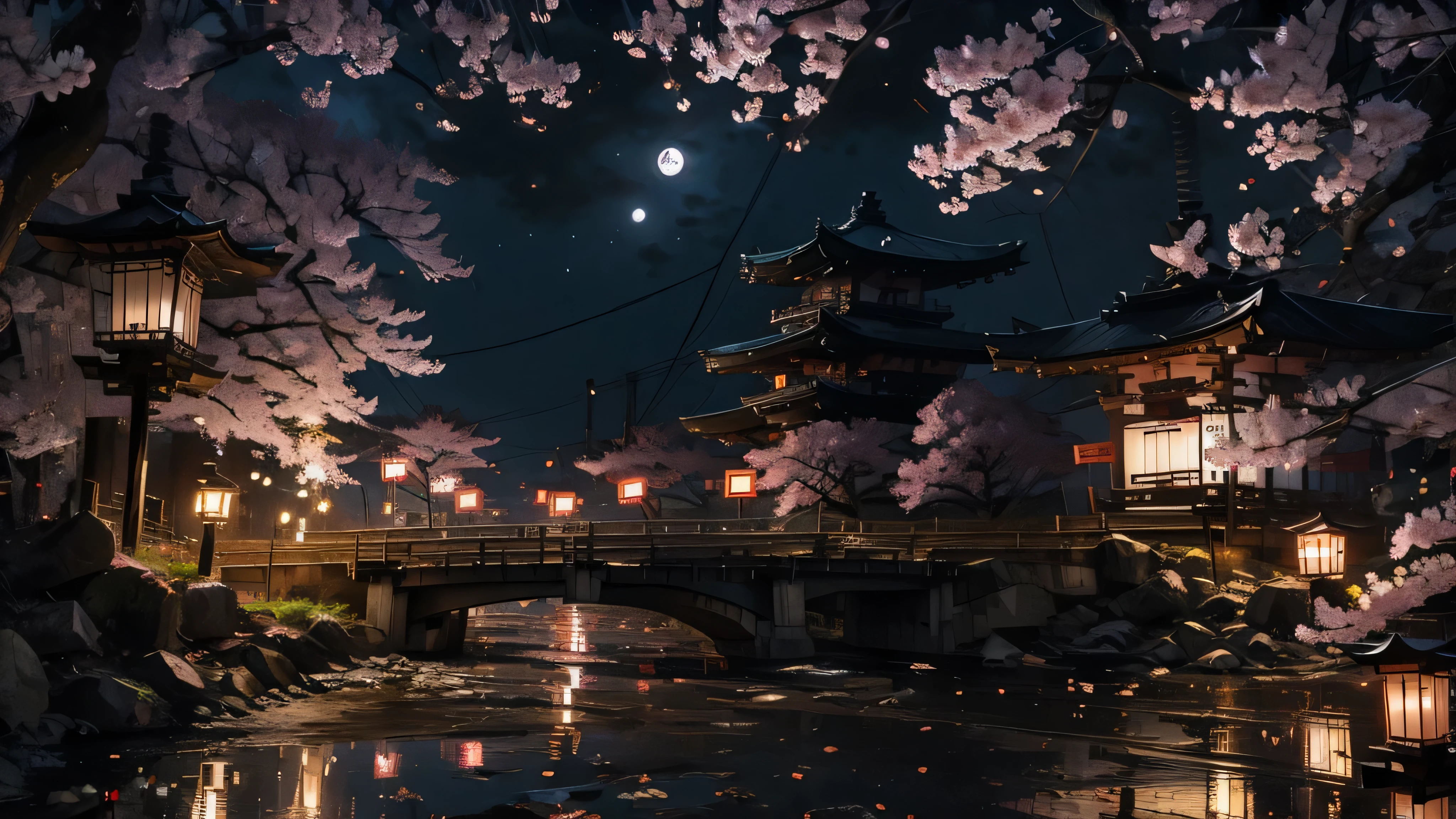 Kyoto、Streetscape、Fantasy、night、moon、cherry blossomachiya