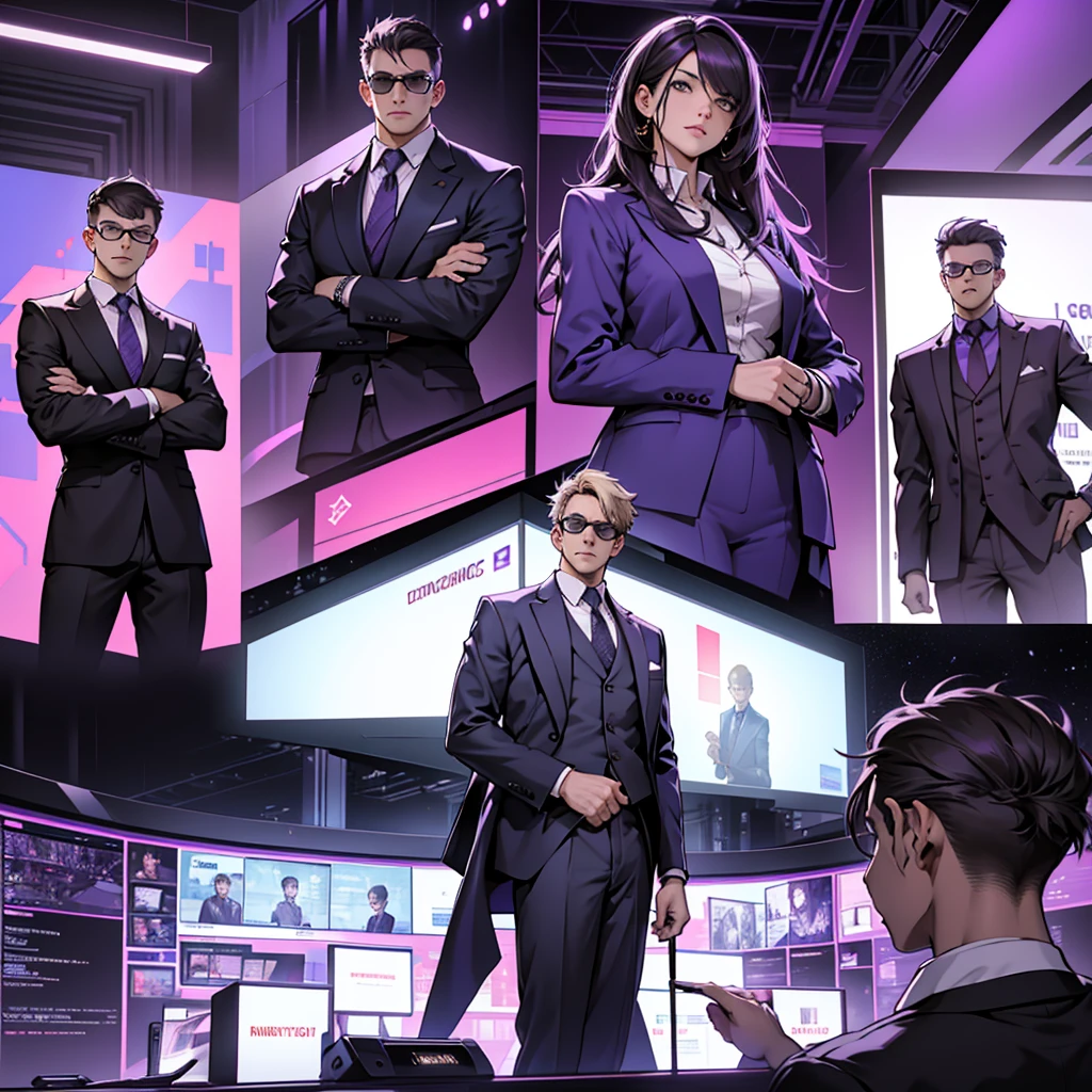 In one image divided into four sections, an architect male, a logician female, a commander female, and a debater male appear, each in distinctive poses against a unified backdrop with shades of purple.