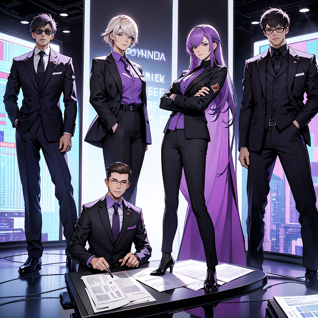 In one image divided into four sections, an architect male, a logician female, a commander female, and a debater male appear, each in distinctive poses against a unified backdrop with shades of purple.