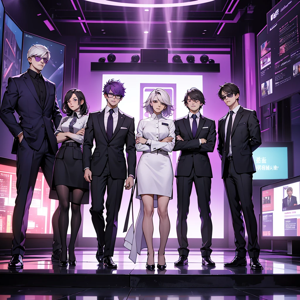 In one image divided into four sections, an architect male, a logician female, a commander female, and a debater male appear, each in distinctive poses against a unified backdrop with shades of purple.
