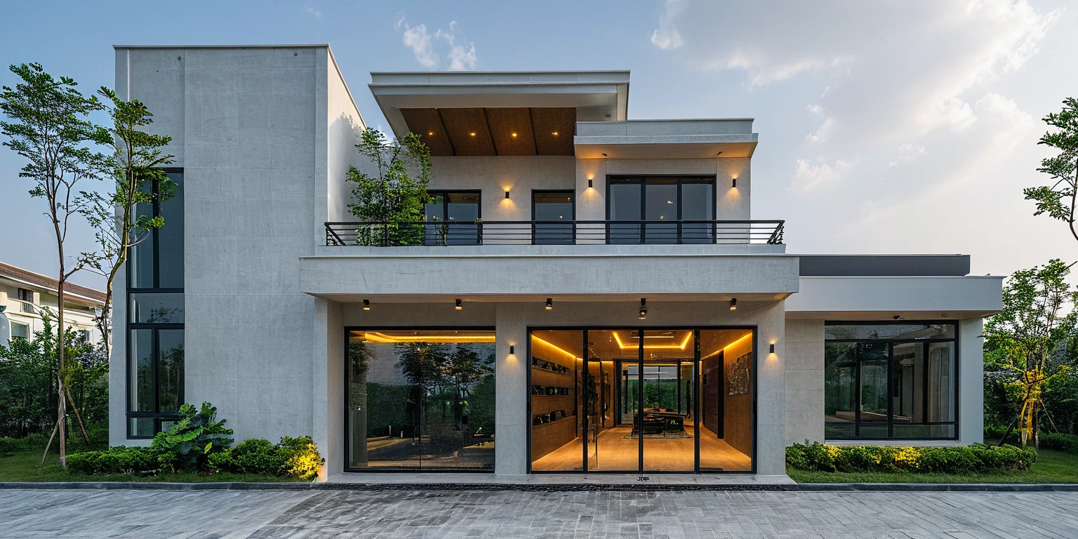 2-storey townhouse, modern minimalist architecture, white morning light, brightly painted walls, stone accents, glass door, interior scene, The house lights are on, reality, true, true: 1.37, best quality, 8k, High resolution, masterpiece: 1.2, super detailed, Vivid colors, HDR, UHD, studio lighting, Physics-based rendering, Extremely detailed description, professional
