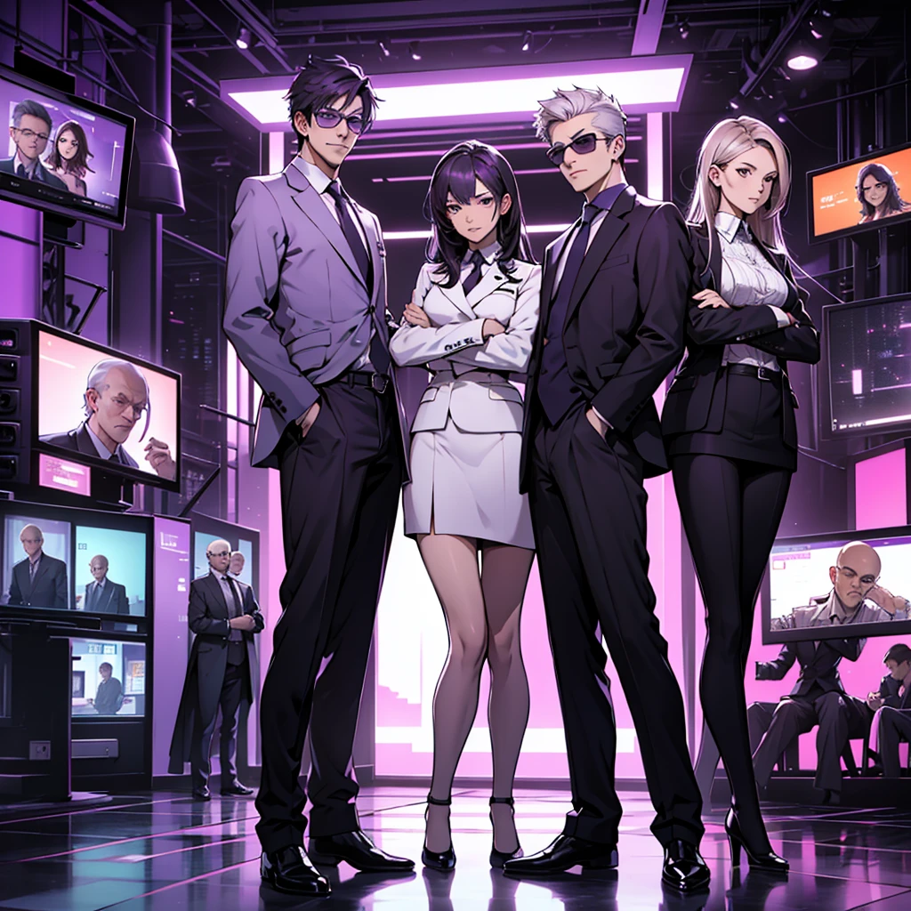 In one image divided into four sections, an architect male, a logician female, a commander female, and a debater male appear, each in distinctive poses against a unified backdrop with shades of purple.