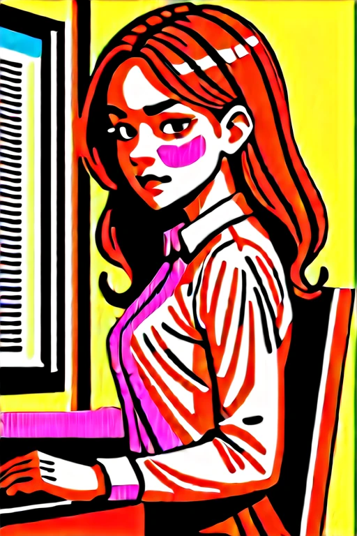 Tall hispanic woman with expressive hazel eyes and long wavy dark brown hair; warm olive skin; hourglass build; ("heart-shaped-face" with full lips); ample bosom; wearing casual clothes; best quality; trending on artstation; dark room with complex volumetric lighting; strong shadows; artistic lighting; dynamic; energetic vibe; realistic skin; specular highlights; micro-textures; highly detailed hair; sitting behind computer screens as a hacker.