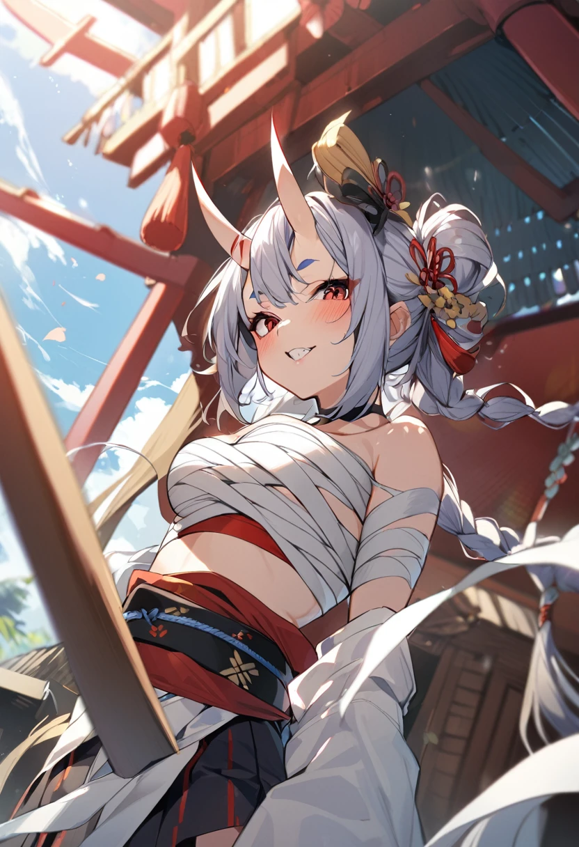 masterpiece, best quality, high resolution,Genshin Impact ,Yoimiya, 1 Girl,(Back tattoo),look back,