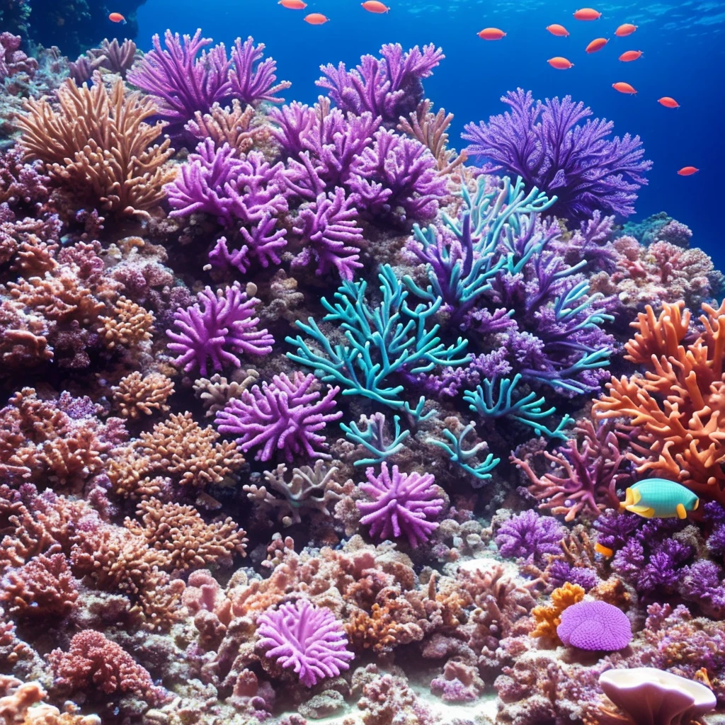 purple sea anemone in a tank with other sea creatures, a macro photograph by Stefan Lochner, flickr, art nouveau, delicate coral sea bottom, colorful coral, long wispy tentacles, harmony of neon glowing coral, translucent gills, eagle coral, elegant coral sea bottom, beautiful colorful corals, purple and blue neons, radiating atomic neon corals, sea anemone