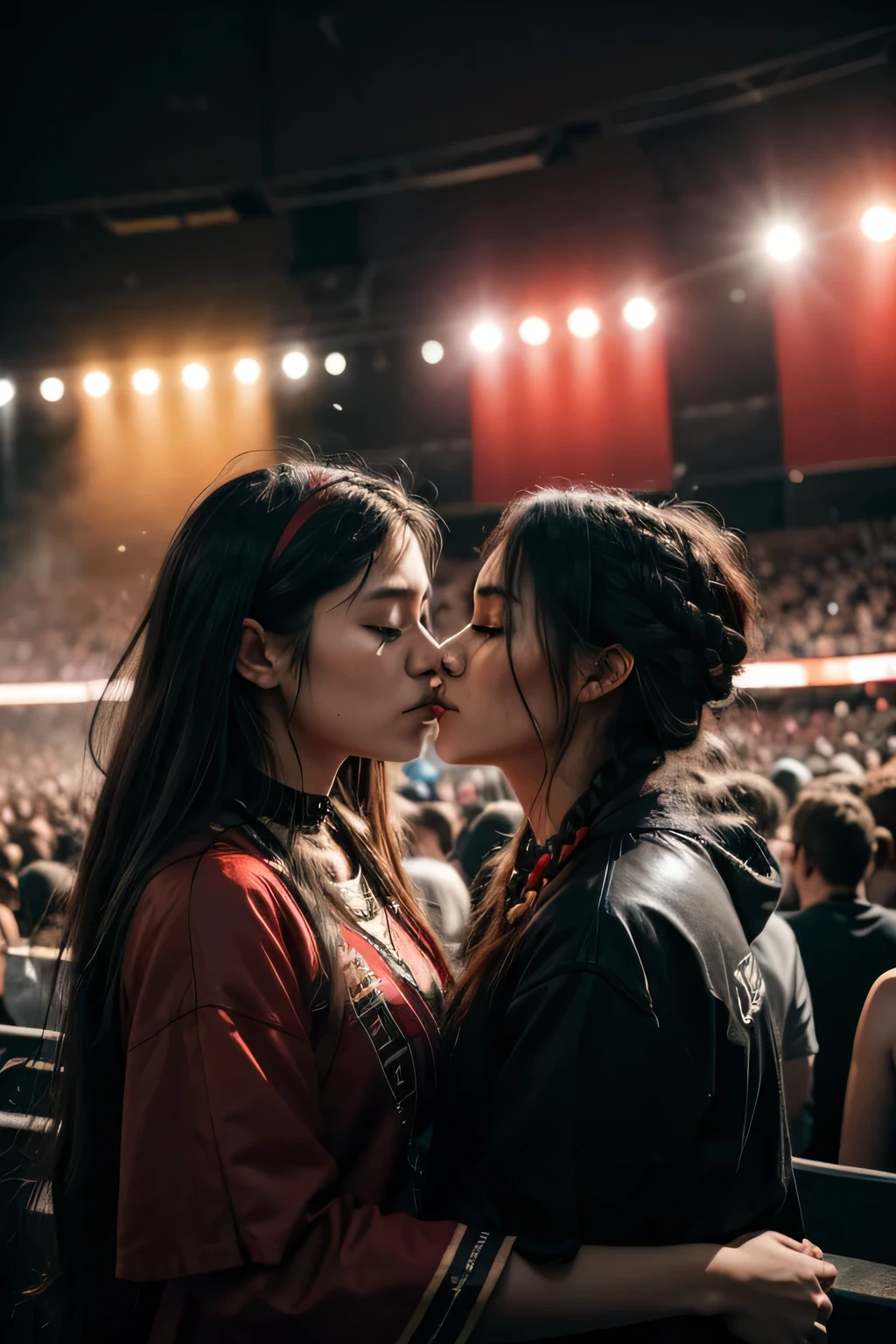 Indigenous people at a rock concert, Red and black clothes