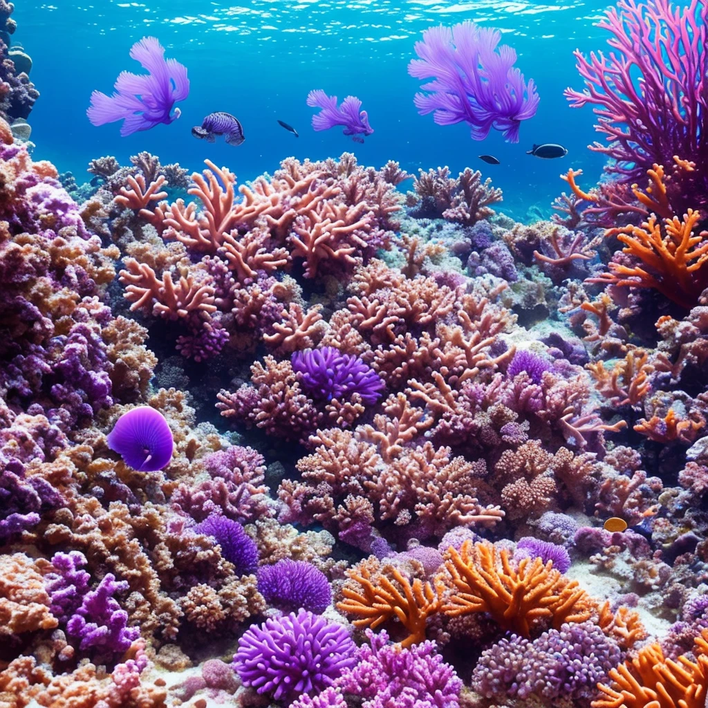 purple sea anemone in a tank with other sea creatures, delicate coral sea bottom, colorful coral, long wispy tentacles, harmony of neon glowing coral, translucent gills, eagle coral, elegant coral sea bottom, beautiful colorful corals, purple and blue neons, radiating atomic neon corals, sea anemone, coral, rainbow corals, corals, underwater soft colours