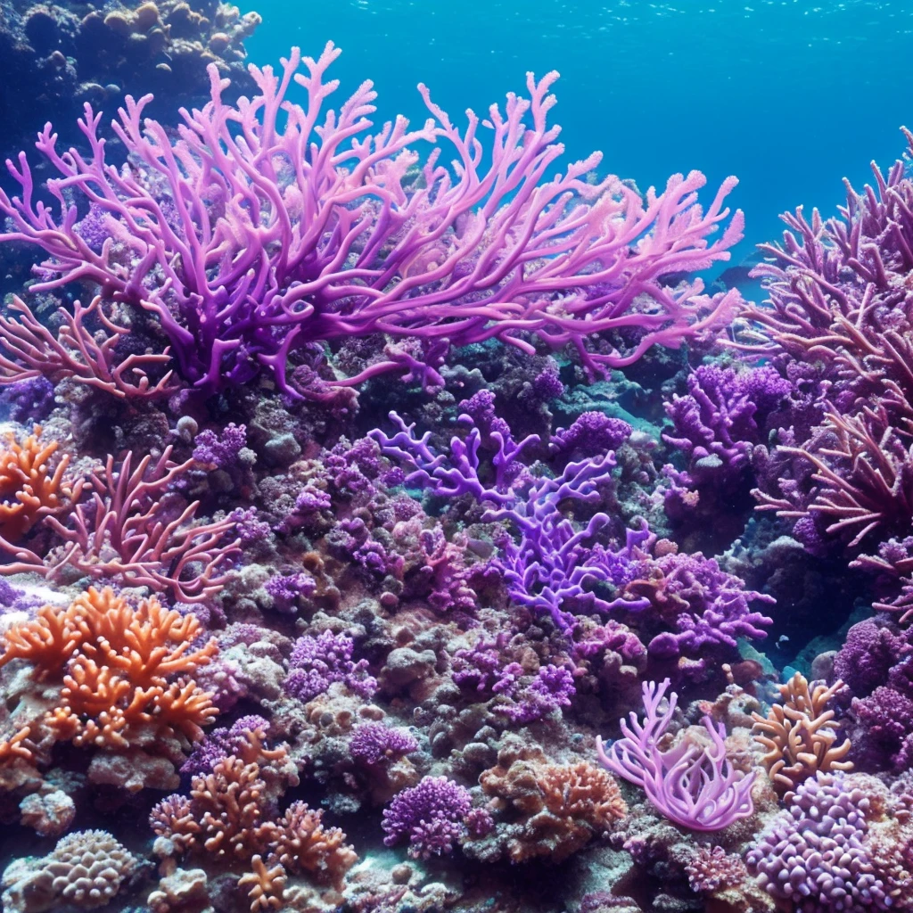 purple sea anemone in a tank with other sea creatures, a macro photograph by Stefan Lochner, flickr, art nouveau, delicate coral sea bottom, colorful coral, long wispy tentacles, harmony of neon glowing coral, translucent gills, eagle coral, elegant coral sea bottom, beautiful colorful corals, purple and blue neons, radiating atomic neon corals, sea anemone