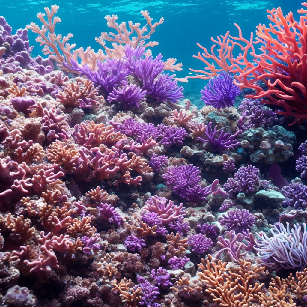 purple sea anemone in a tank with other sea creatures, a macro photograph by Stefan Lochner, flickr, art nouveau, delicate coral sea bottom, colorful coral, long wispy tentacles, harmony of neon glowing coral, translucent gills, eagle coral, elegant coral sea bottom, beautiful colorful corals, purple and blue neons, radiating atomic neon corals, sea anemone