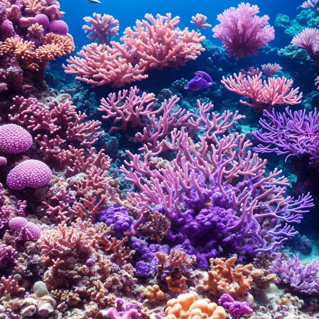 purple sea anemone in a tank with other sea creatures, a macro photograph by Stefan Lochner, flickr, art nouveau, delicate coral sea bottom, colorful coral, long wispy tentacles, harmony of neon glowing coral, translucent gills, eagle coral, elegant coral sea bottom, beautiful colorful corals, purple and blue neons, radiating atomic neon corals, sea anemone