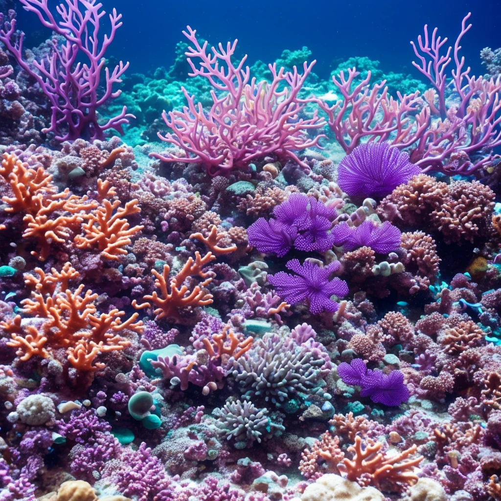purple sea anemone in a tank with other sea creatures, a macro photograph by Stefan Lochner, flickr, art nouveau, delicate coral sea bottom, colorful coral, long wispy tentacles, harmony of neon glowing coral, translucent gills, eagle coral, elegant coral sea bottom, beautiful colorful corals, purple and blue neons, radiating atomic neon corals, sea anemone
