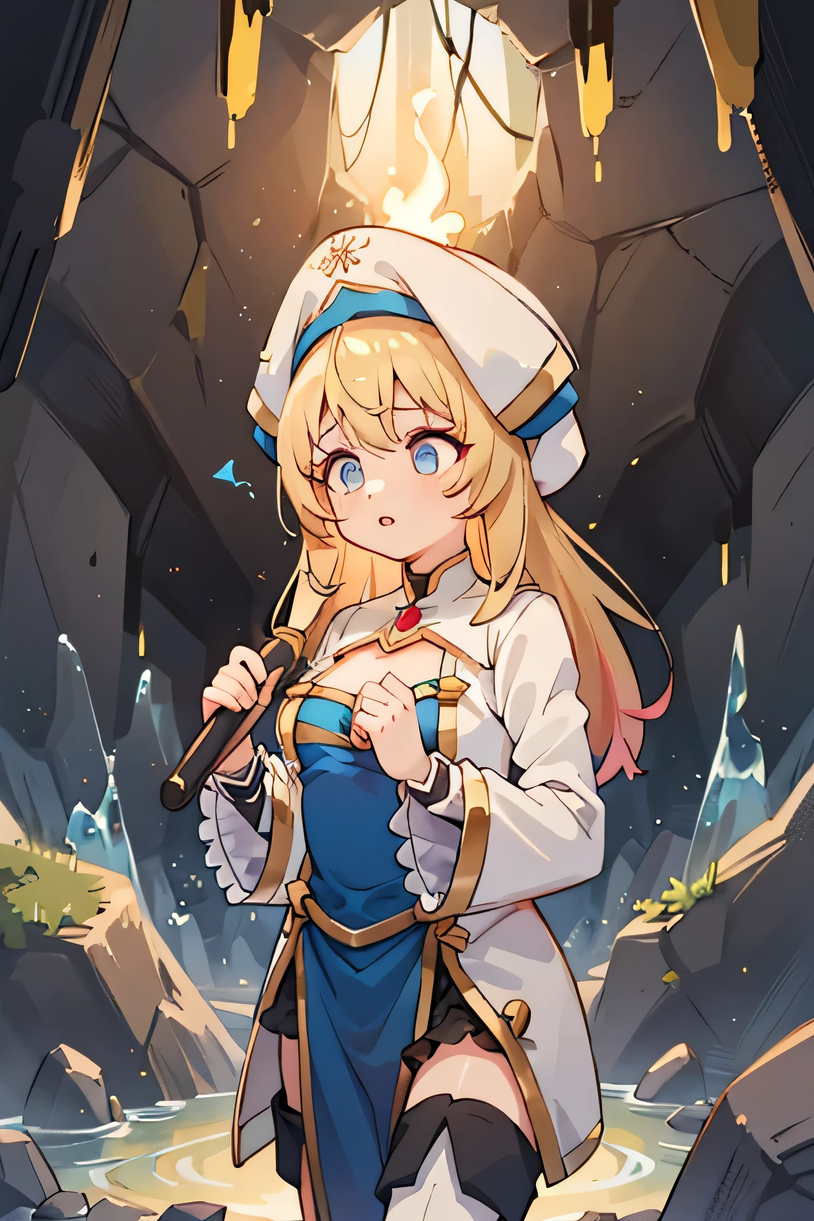 (masterpiece, Highest quality, Shine光, Shine, Shine肌, Super detailed, Detailed Background, Complex background),(Perfect Face, Detailed face, Detailed eyes,Perfect hands,Perfect Fingers), (Moderate :1.2,Fearful expression),(Mature Woman:1.4),Cowboy Shot,thick,Cleavage,((Torn clothes)),
Priestessess, Long Hair,((Gradient Hair)),Variegated eyes, Gradient Eye, (Glowing Eyes:1.1), mascara, (Fashion Makeup), Lips parted,Have, Long sleeve, dress, Knee socks, White Hat, Thigh-high boots, Wide sleeves, white Knee socks,Join hands ,
((cave, Stalactites, Wall Torch, squirt)),((super Detailed Background)), Dynamic pose, ((8k wallpaper)),