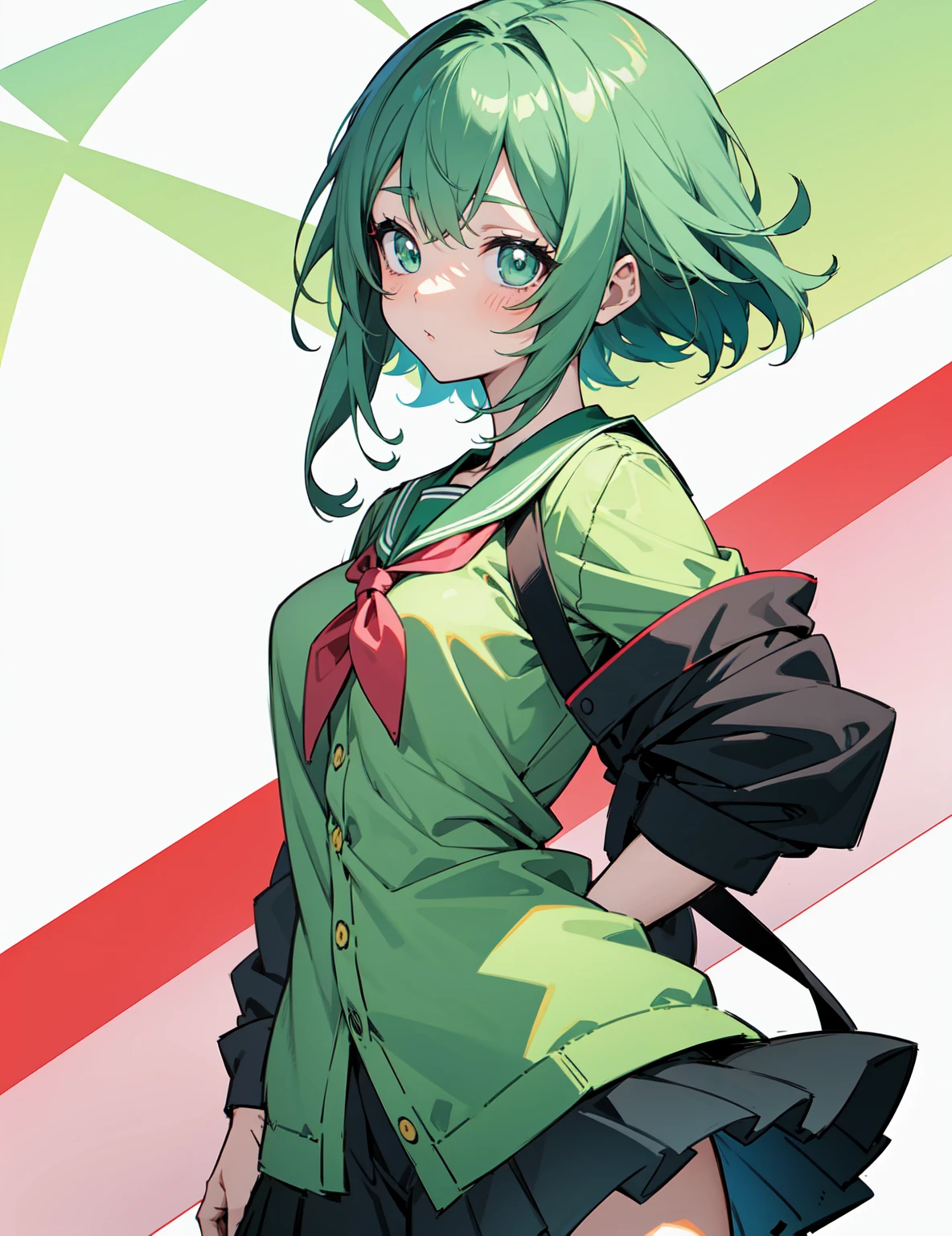 Female anime character wearing green shirt and black shorts, 诱人的Anime Girl, hyperPractical schoolgirl, Edge anime style, a hyperPractical schoolgirl, 蹲着的美丽Anime Girl, Practical , Anime cute art style, Beautiful anime high school, Edge, Anime Girl, Edge style, Best Girl in Anime, Anime Girl蹲着