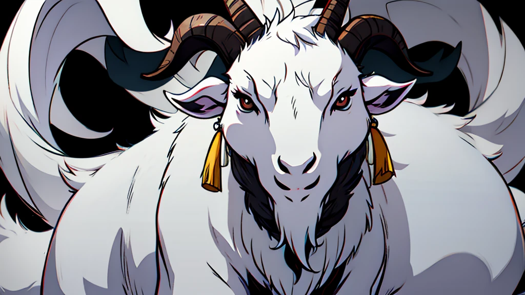 evil white goat black background