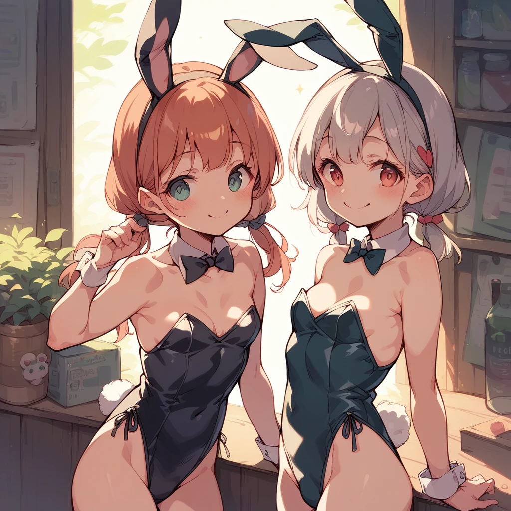 Browsing Caution,smile,Shown on the panel,10 cute futanari girls,Small breasts,Bunny costume,Low Twintails,Stylish counter