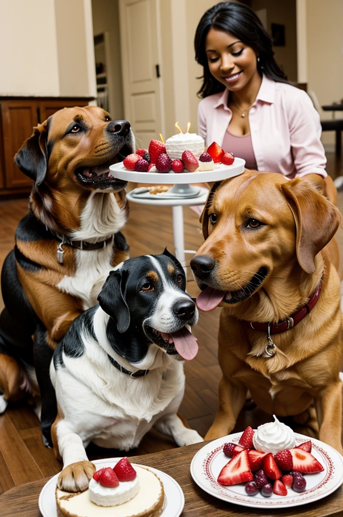 Dog and bitch eating cheesecake romantic 
