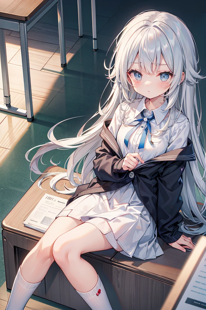 Silver Hair、neutral、(Falling asleep at school)evening Horizontal angle