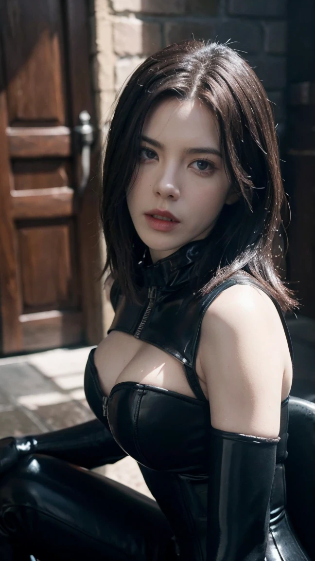 (masterpiece), best quality, expressive eyes, perfect face, Ganjar, underworld,
Zipper, latex bodysuit, black hair, vampire fang, HD, sitting, leather corset, blue eyes, Kate beckinsale, British, gun, legs, wet, holster, leather boots, selfie, sweating slime, gloves, pink nipples, five fingersfingers, catsuit, bodysuit