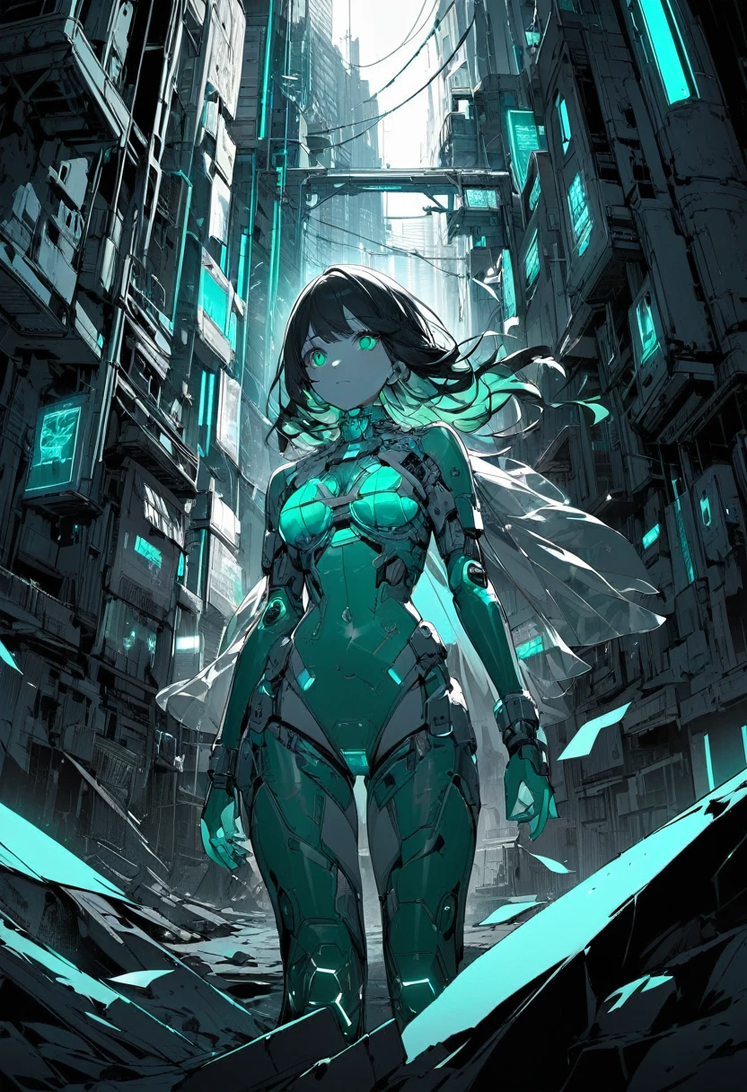 Monochrome Tiffany Blue, Highest quality, Super Fine, 16K, Unbelievably absurd, Very detailed, delicate and dynamic, pretty girl, Three-dimensional effect expressed through light and shadow, Eye-catching effect, modern art,
Monochrome Tiffany Blue, Highest quality, Super Fine, 16K, Unbelievably absurd, Very detailed, delicate and dynamic, pretty girl, Three-dimensional effect expressed through light and shadow,Low - Angle、 Emerald green eyes、Part of the clothing is see-through、Cinematic angles、optical fiber、Connected Cord、Illuminated parts See-through parts、Cyberpunk cityscape, young woman with long black hair wearing an emerald green powered exosuit, standing in a contemplative pose amidst the neon-lit ruins, textured digital art with muted tones and subtle ambient noise, detailed and intricate illustration, dystopian and gritty yet beautiful, a glimmer of hope in the decay,Fish Girl in Sci-fi translucent mechanical bikini ++,The bikini is see-through and sparkly