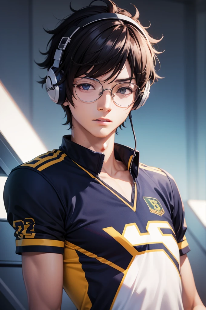 Ren Amamiya Persona,Boy Anime,football uniform, glasses, headphones on head