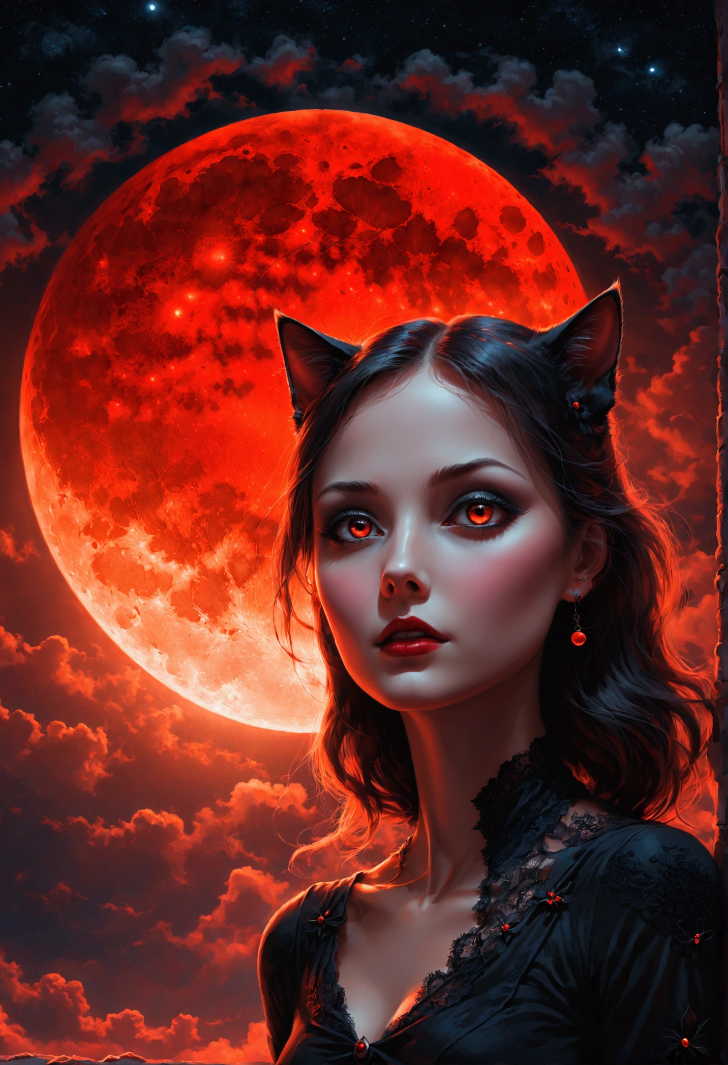 Black Cat, author：Zdzislaw Bieksinski、Big eye in the sky、Red Moon、girl