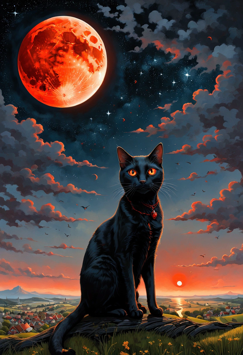 Black Cat, author:Zdzislaw Bieksinski、Big eye in the sky、Red Moon、girl
