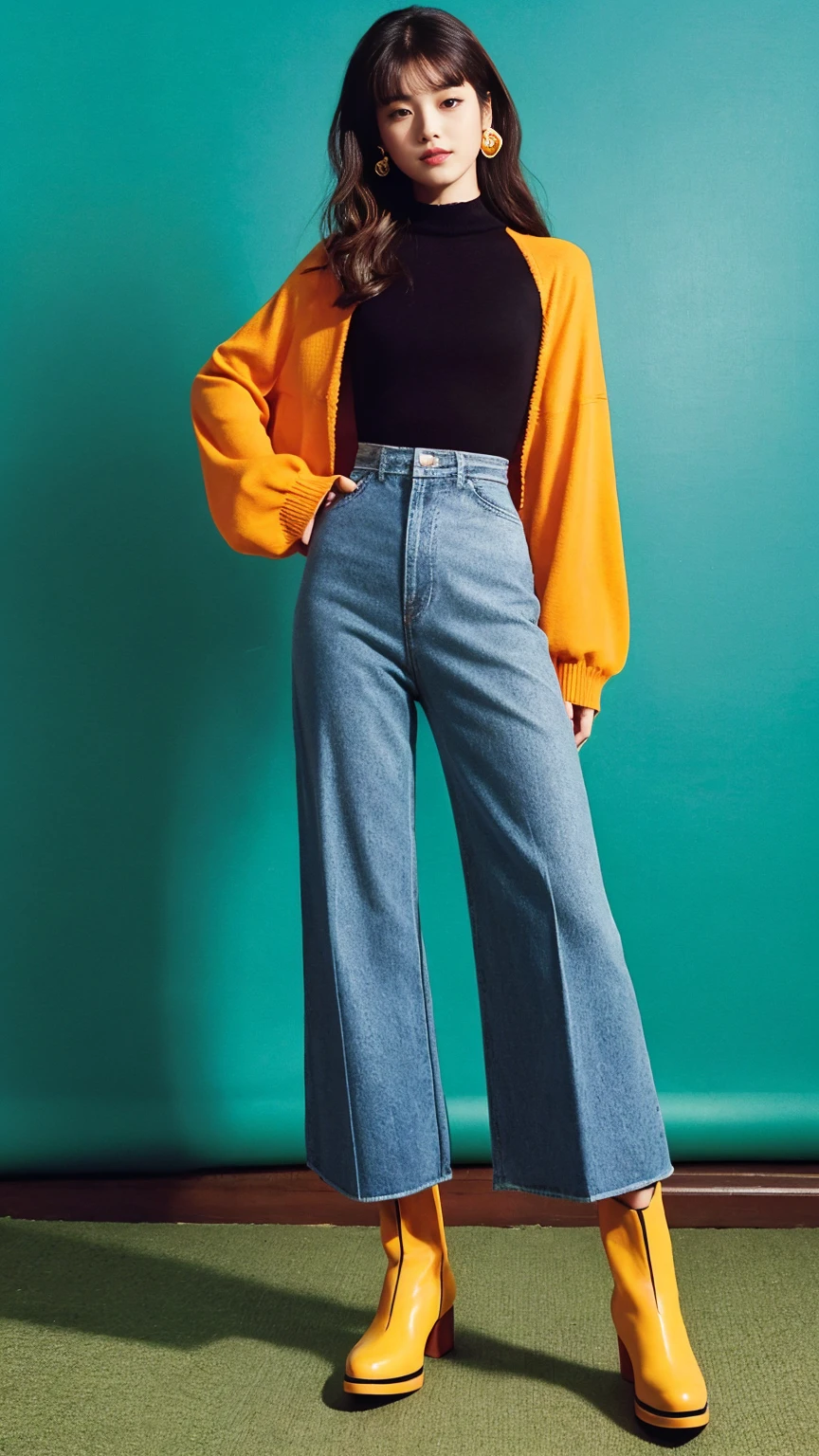 Fashion styles in the 70s were very diverse，The most fashionable outfits include：

boot cut pant：Early 1970s，boot cut pant开始流行，These pants taper from the knee down.，Trumpet shape，Very characteristic of the times。
Bohemian style：Bohemian style的服装以宽松的衬衫、Features long skirt and tassels，colorful，Exotic。
Disco style：As disco music became popular，Sequin decoration、High-waisted pants and low-cut tops are trending，Common at night parties。
High waistline：Mid to late 1970s，High waistline的裤子、Skirts and dresses are very popular，This design can lengthen the leg lines，Looks tall。
** Platforms 鞋**：Platform shoes and flats were iconic shoes of the 70s，通常与boot cut pant搭配，Increase height effect。
loose sweater：Loose sweater，Especially the high collar style，It was a common item in the winter of the 70s.。
Patterns and colors：70年代的服装colorful，Includes floral patterns、Geometric patterns and bright colors。