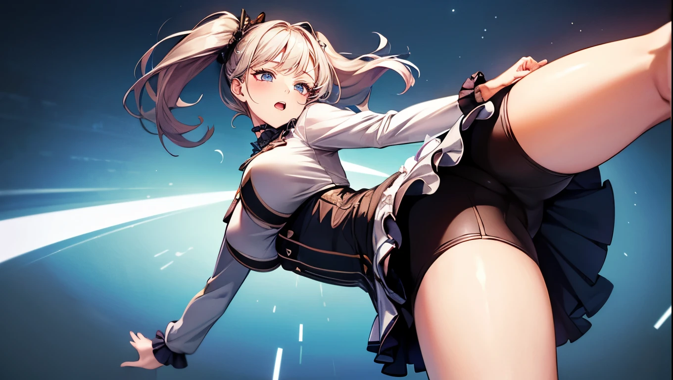 (Very delicate and beautiful:1.2)super model,,Big Breasts,Beautiful breasts,voluptuous,【bike shorts】,,【2girls】,,Highest quality, High resolution, 8k,mini skirt,Two girls high-kicking a man,Japanese style ta,Frills