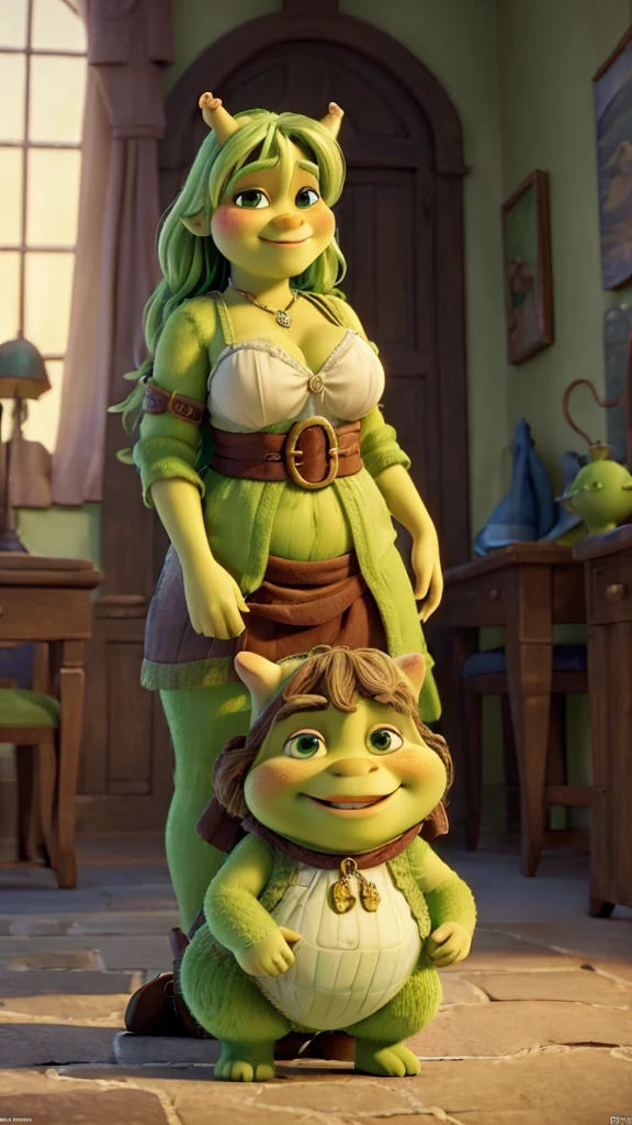 ((best qualityer)), ((work of art)), (detailded), Shrek sensually caressing Fiona