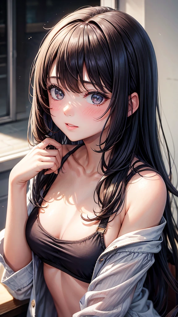 One girl, accurate, bangs, chest, Blushing, 