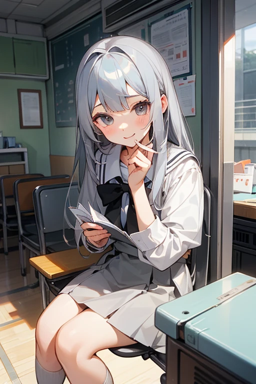 Gray Hair、cute、beauty、high school girl、(Wait a minute)