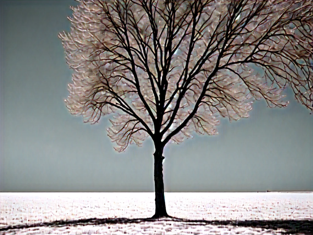 Best Quality,ultra detailed,realist,bottom y suelo blanco. monochrome, high contrast lights and shadows. black lines. Minimalist composition, details, serene white. Minimalist Design. Representation of a solitary tree, autumn. dry branches. ,ethereal beauty,perfect balance between simplicity and complexity,magic essence. bottom, sky and white dream. total minimalism. 8k quality , no noise.