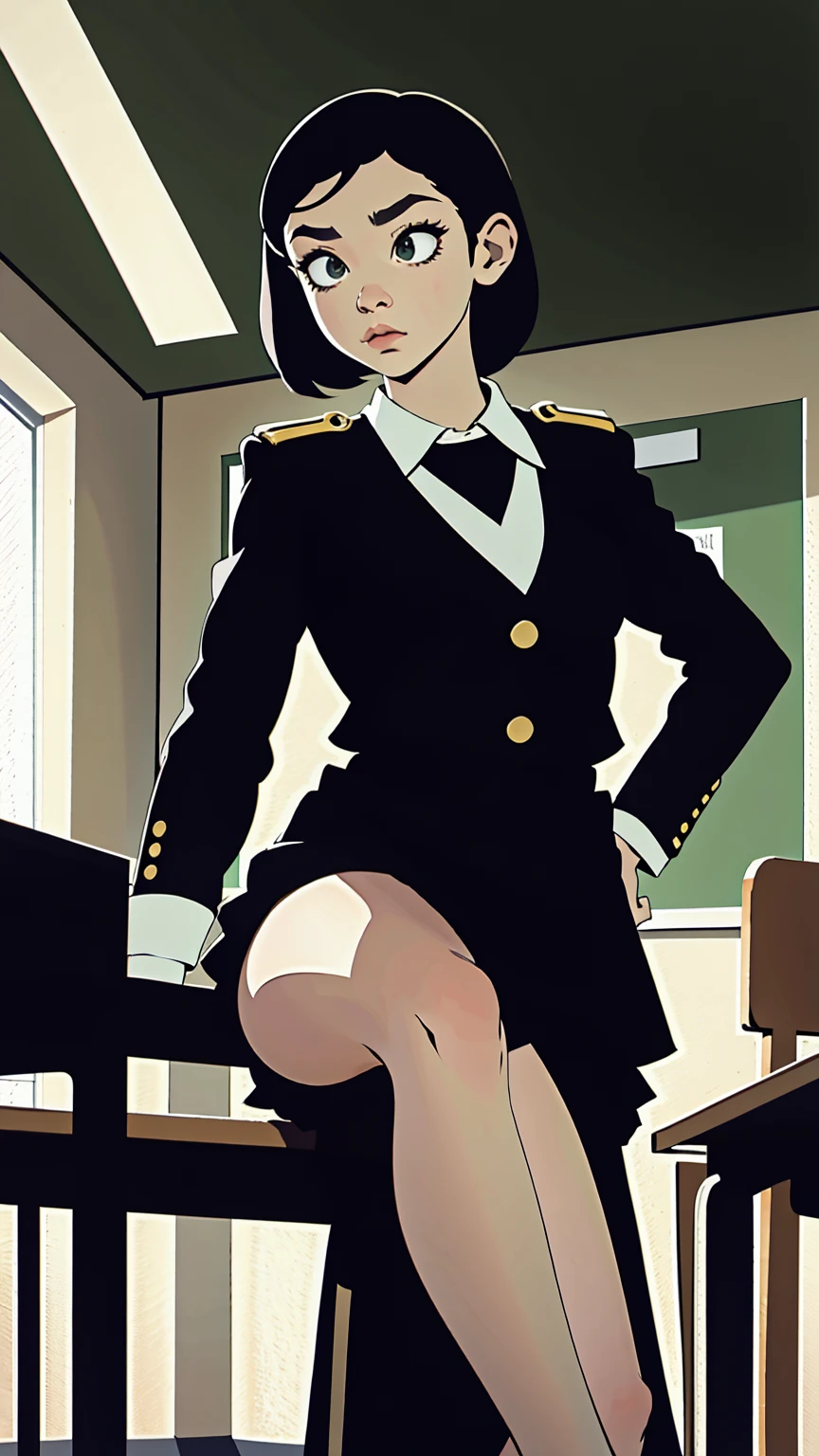 (masterpiece,up to date,Exceptional:1.2),One girl,Black Uniform,classroom,